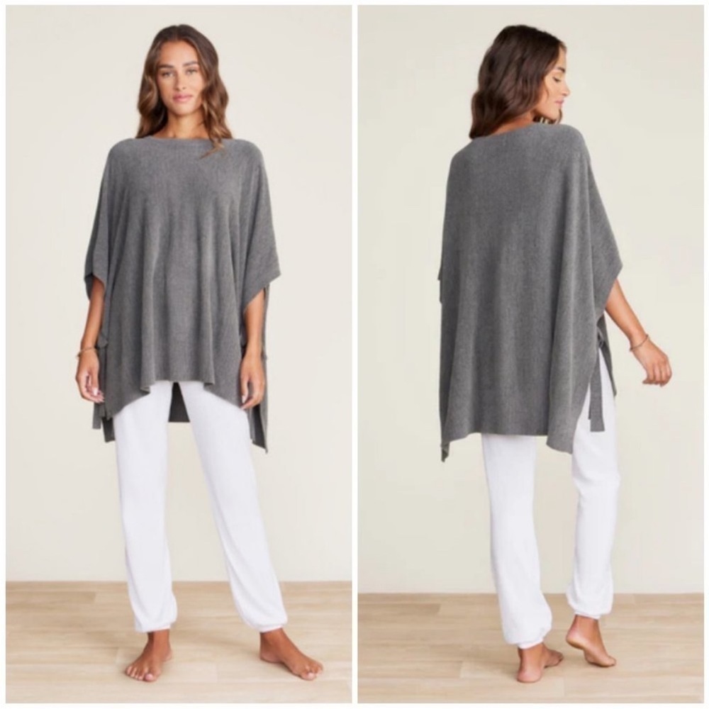 NWT Barefoot Dreams hi-low side-tie grey poncho Olive Branch size small medium